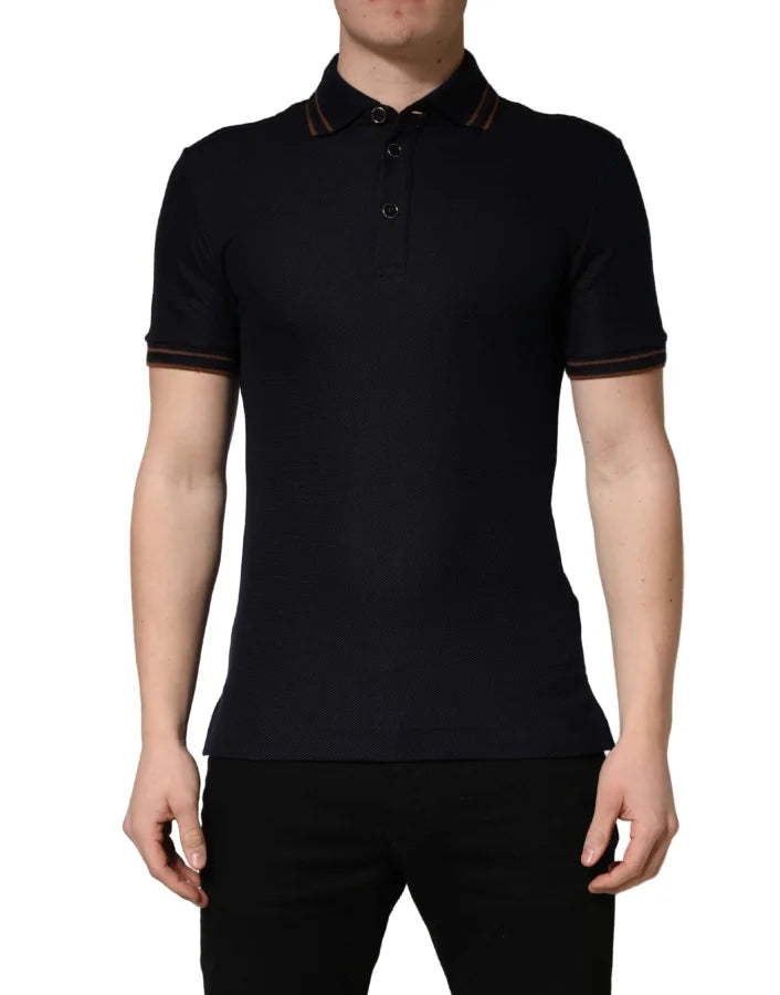 Dolce &amp; Gabbana Dark Blue Silk Short Sleeve Men Polo T-shirt