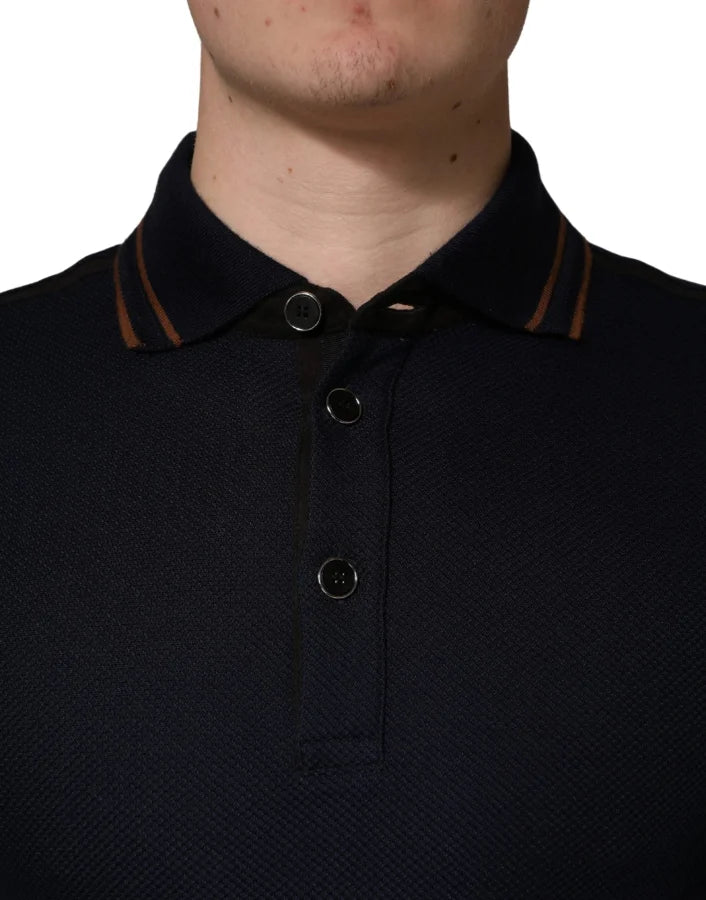 Dolce &amp; Gabbana Dark Blue Silk Short Sleeve Men Polo T-shirt