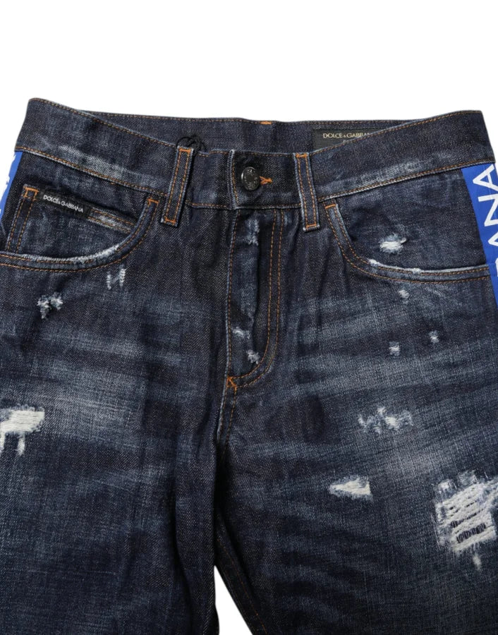 Dolce &amp; Gabbana Dark Blue Tattered Skinny Denim Jeans