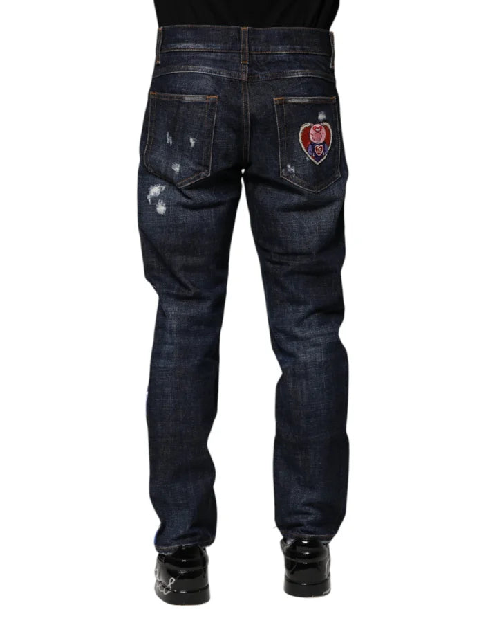 Dolce &amp; Gabbana Dark Blue Tattered Skinny Denim Jeans