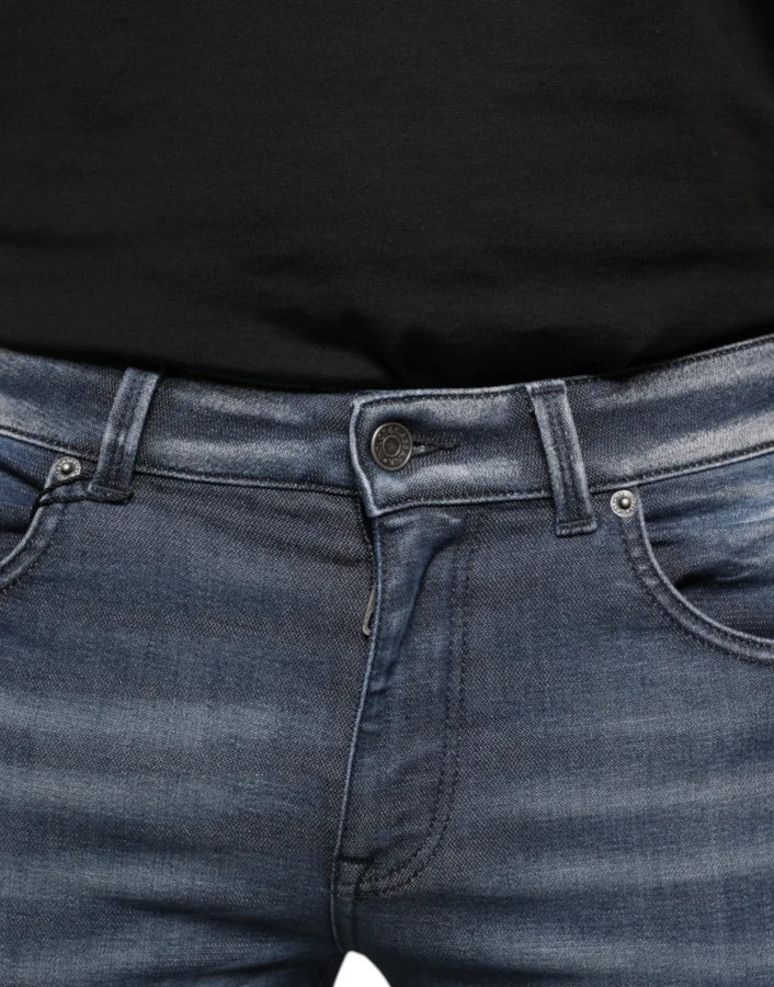 Dolce &amp; Gabbana Dark Blue Washed Cotton Skinny Denim Jeans