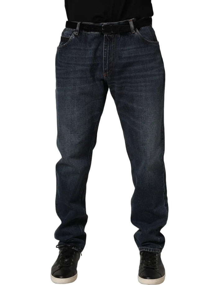 Dolce &amp; Gabbana Dark Blue Washed MidWaist Straight Denim Jeans