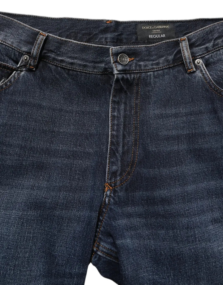 Dolce &amp; Gabbana Dark Blue Washed MidWaist Straight Denim Jeans