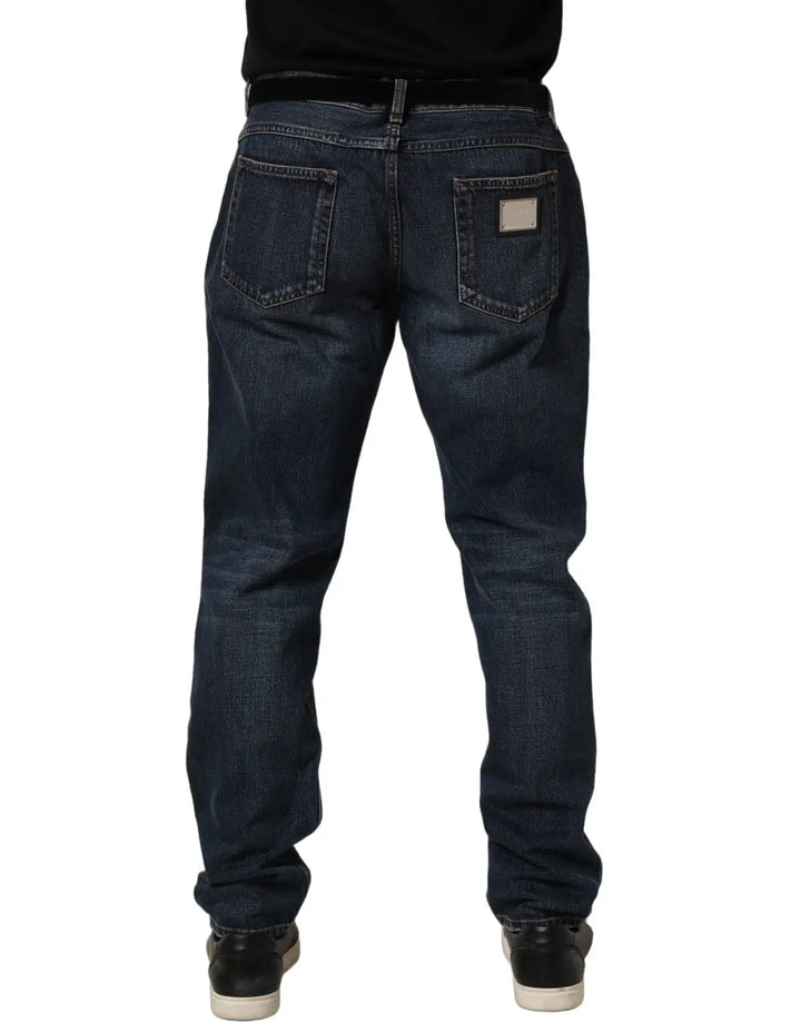 Dolce &amp; Gabbana Dark Blue Washed MidWaist Straight Denim Jeans