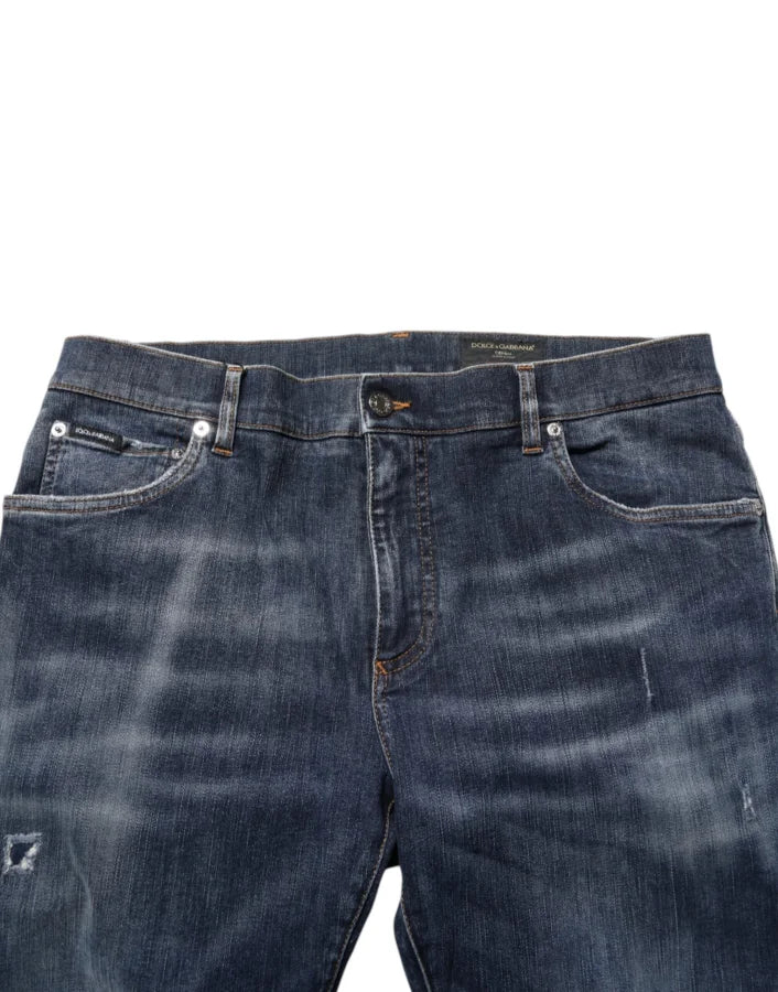 Dolce &amp; Gabbana Dark Blue Washed Running Ripped Denim Jeans