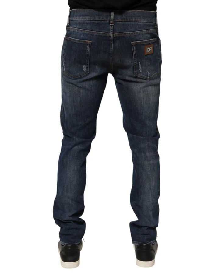Dolce &amp; Gabbana Dark Blue Washed Running Ripped Denim Jeans