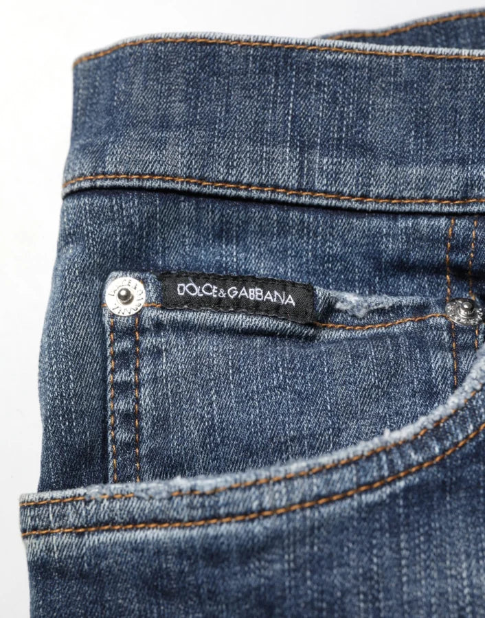 Dolce &amp; Gabbana Dark Blue Washed Running Ripped Denim Jeans