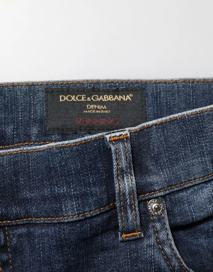 Dolce &amp; Gabbana Dark Blue Washed Running Ripped Denim Jeans