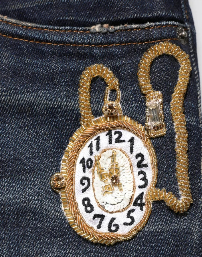 Dolce &amp; Gabbana Dark Blue Watch GOLD Men Skinny Denim Jeans