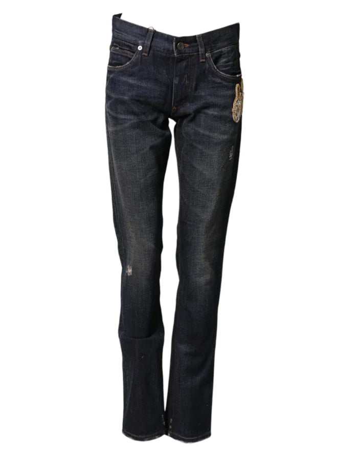 Dolce &amp; Gabbana Dark Blue Watch GOLD Men Skinny Denim Jeans