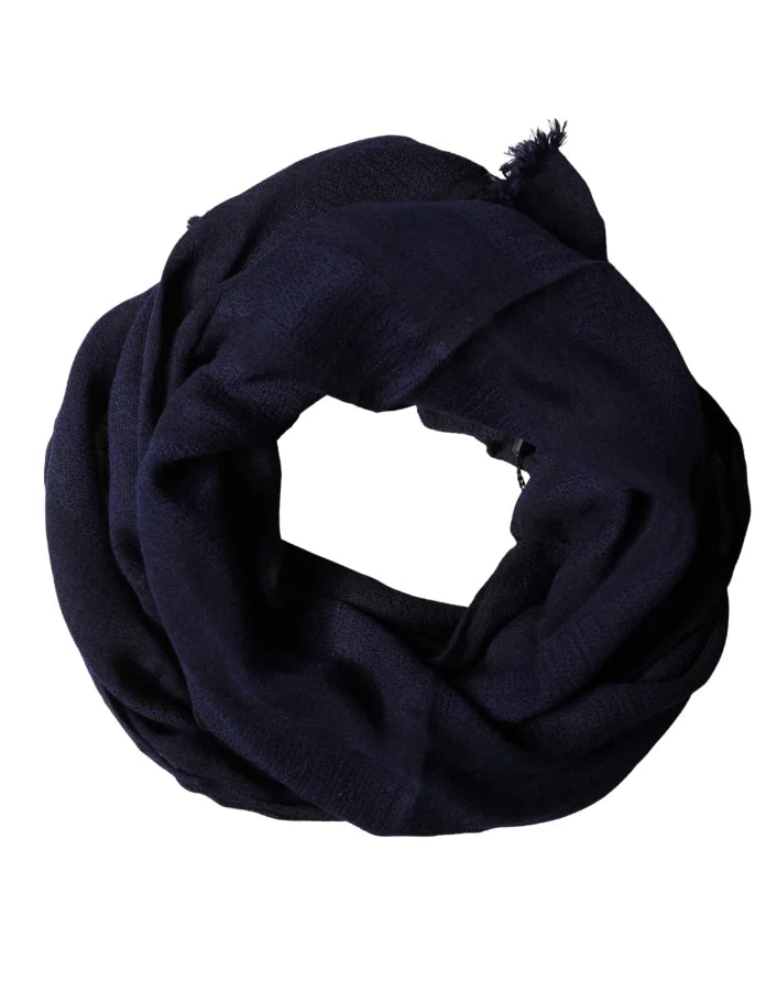 Dolce &amp; Gabbana Dark Blue Wool Knit Unisex Wrap Fringe Shawl 170cm x 60cm Scarf