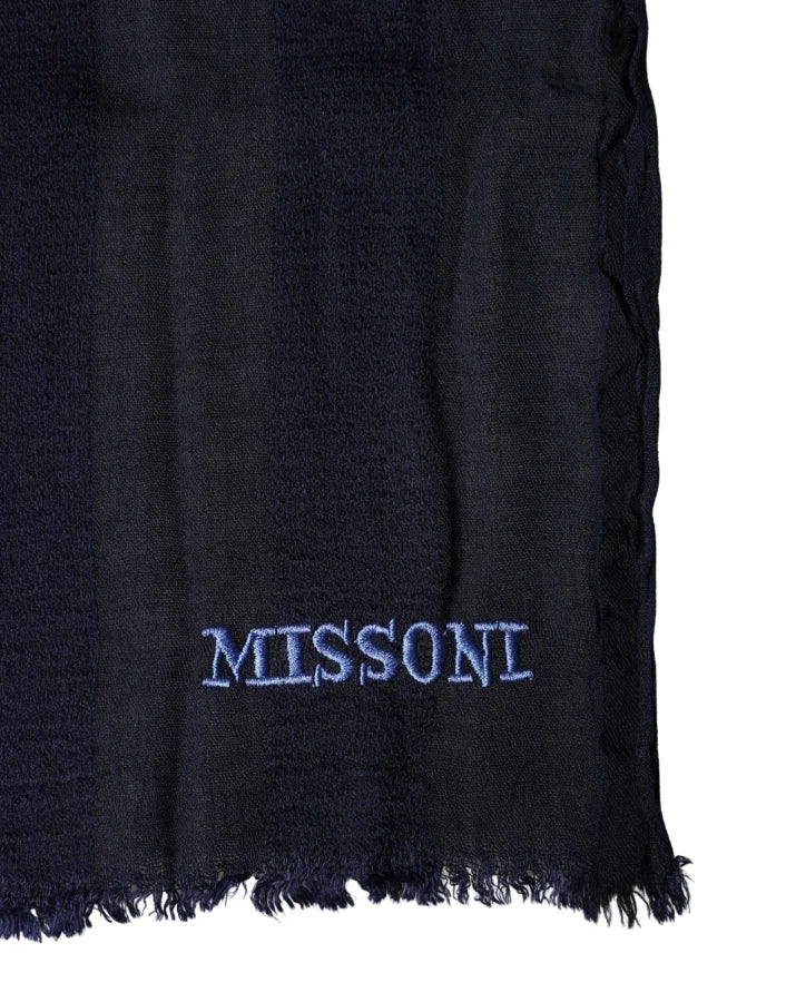 Dolce &amp; Gabbana Dark Blue Wool Knit Unisex Wrap Fringe Shawl 170cm x 60cm Scarf