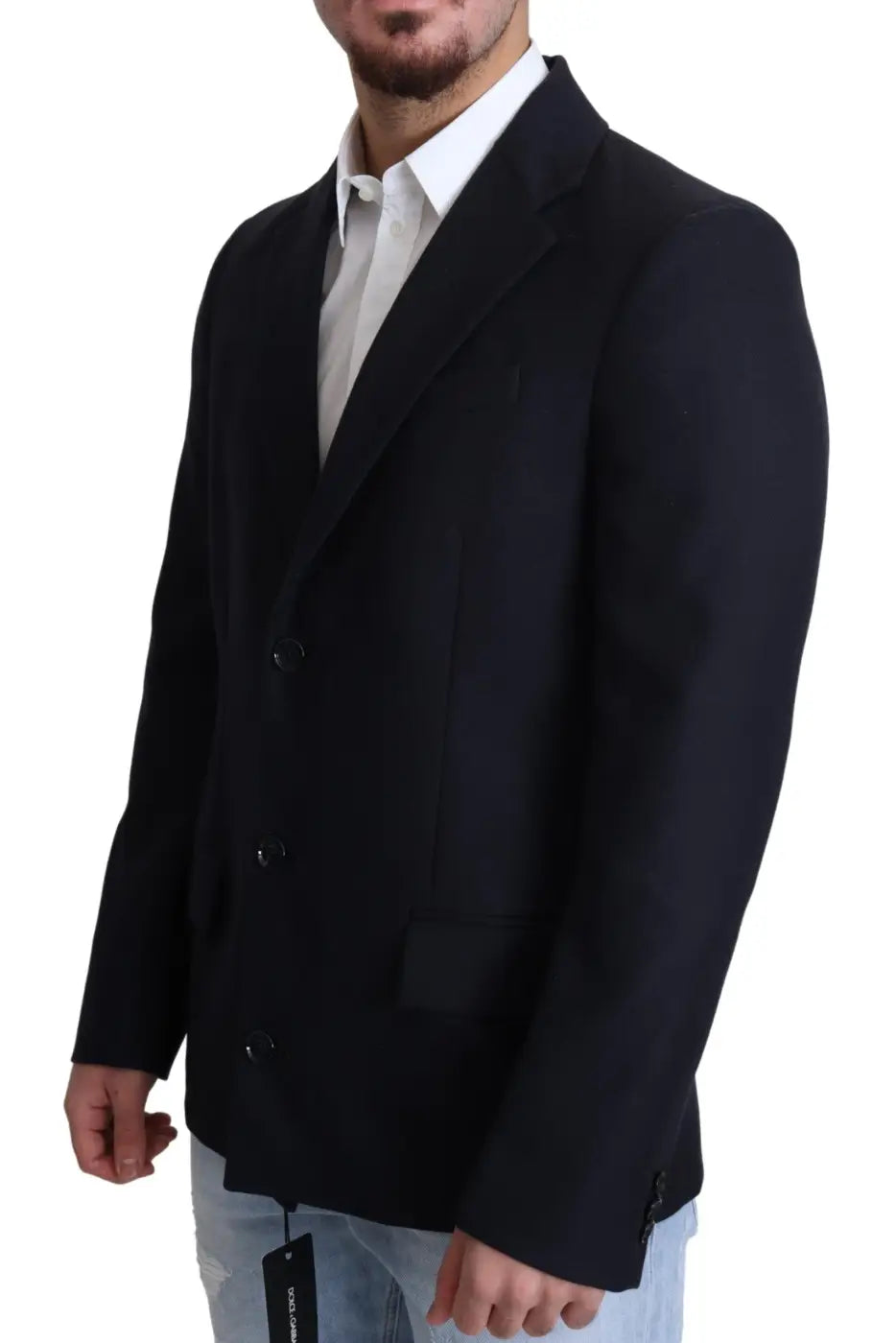 Dolce &amp; Gabbana Dark Blue Wool Single Breasted Coat Jacket