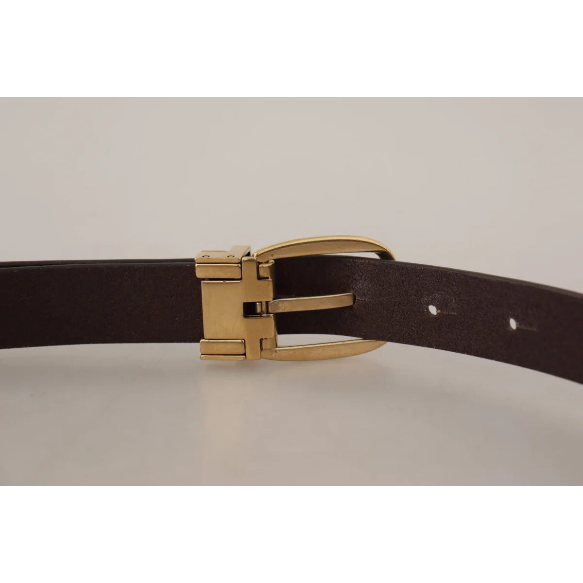 Dolce Gabbana Dark Brown Dress Belt with Metal Logo Buckle &