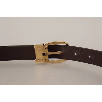 Dolce Gabbana Dark Brown Dress Belt with Metal Logo Buckle &