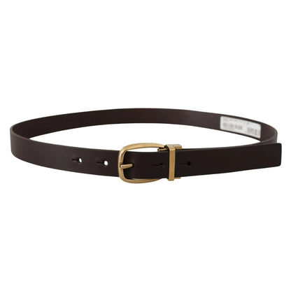 Dolce Gabbana Dark Brown Dress Belt with Metal Logo Buckle &