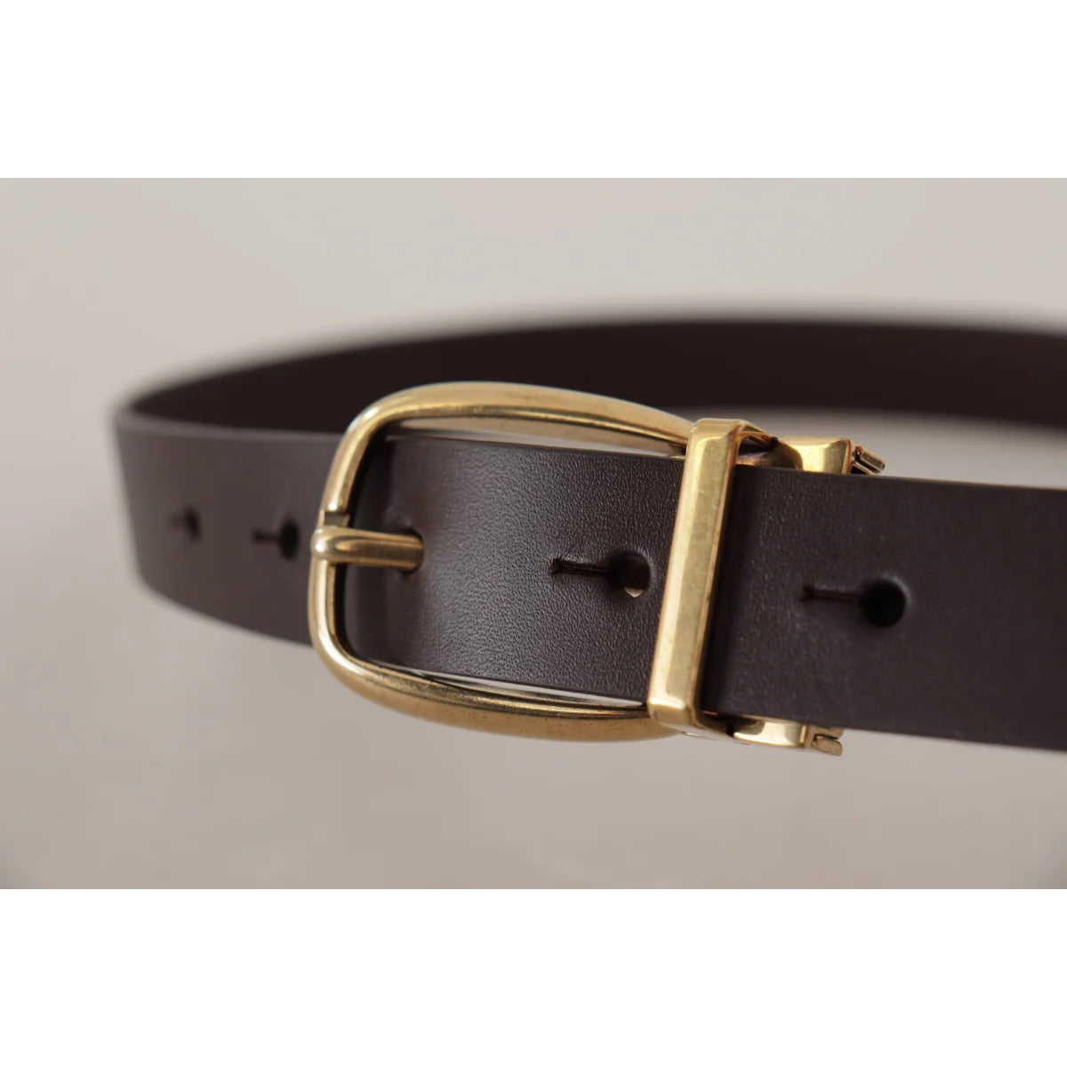Dolce Gabbana Dark Brown Dress Belt with Metal Logo Buckle &