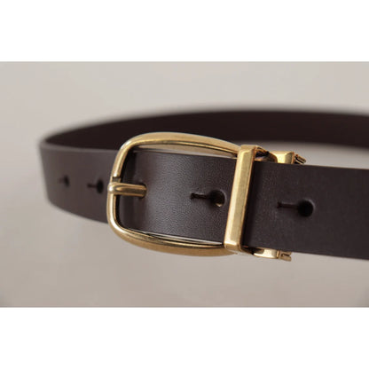 Dolce Gabbana Dark Brown Dress Belt with Metal Logo Buckle &
