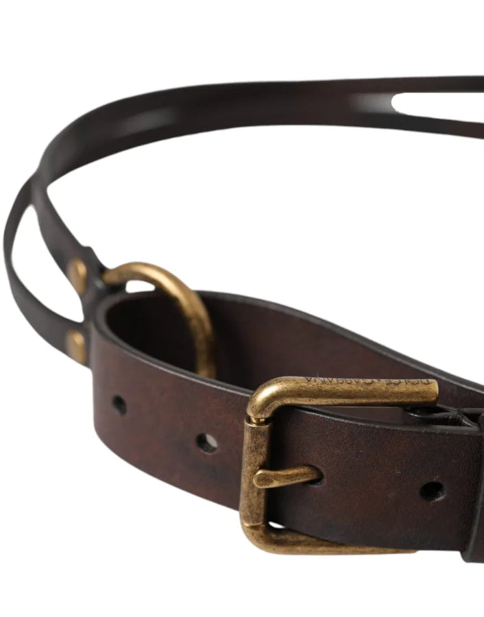 Dolce &amp; Gabbana Dark Brown Leather Gold Metal Buckle Women Belt