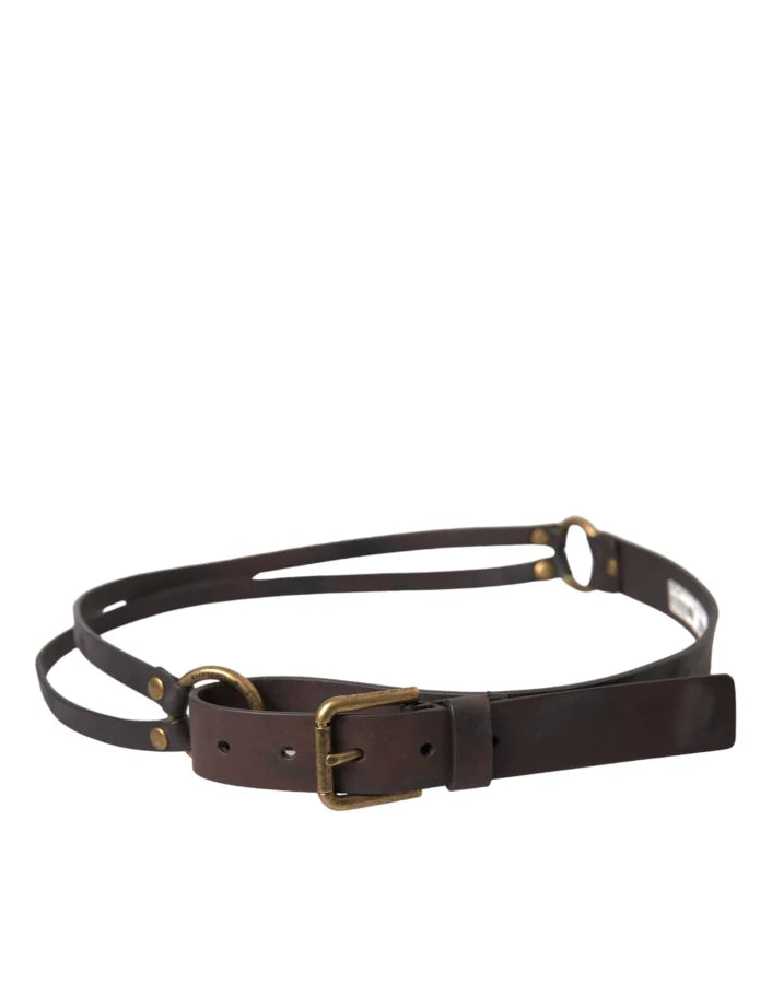 Dolce &amp; Gabbana Dark Brown Leather Gold Metal Buckle Women Belt