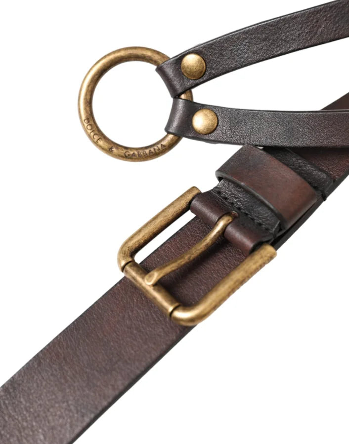 Dolce &amp; Gabbana Dark Brown Leather Gold Metal Buckle Women Belt