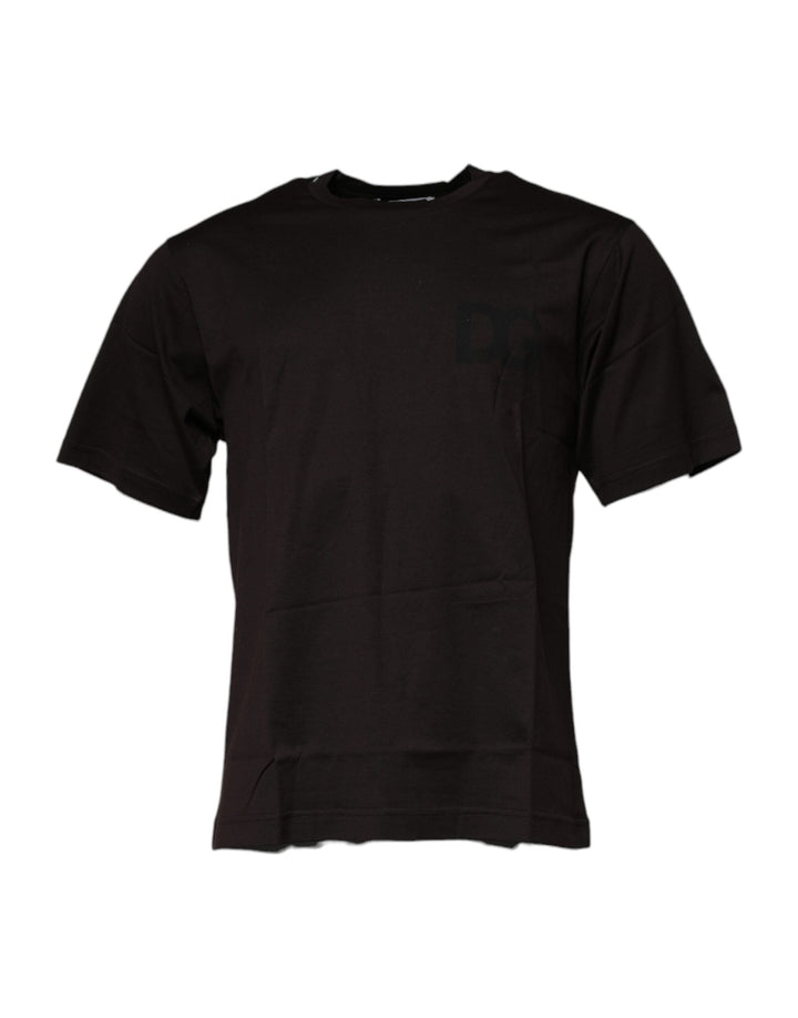 Dolce &amp; Gabbana Dark Brown Logo Cotton Crew Neck T-shirt