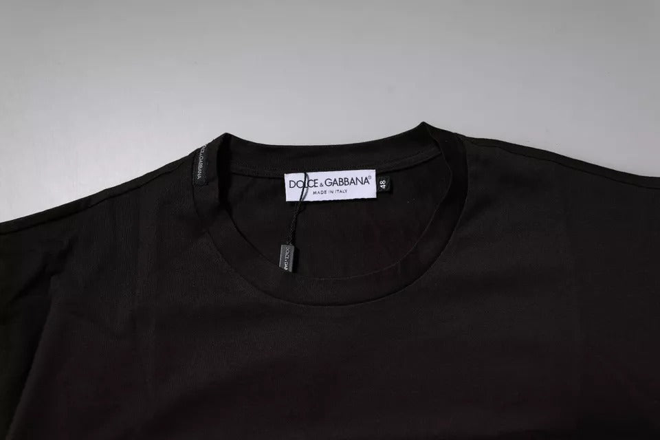 Dolce &amp; Gabbana Dark Brown Logo Cotton Crew Neck T-shirt