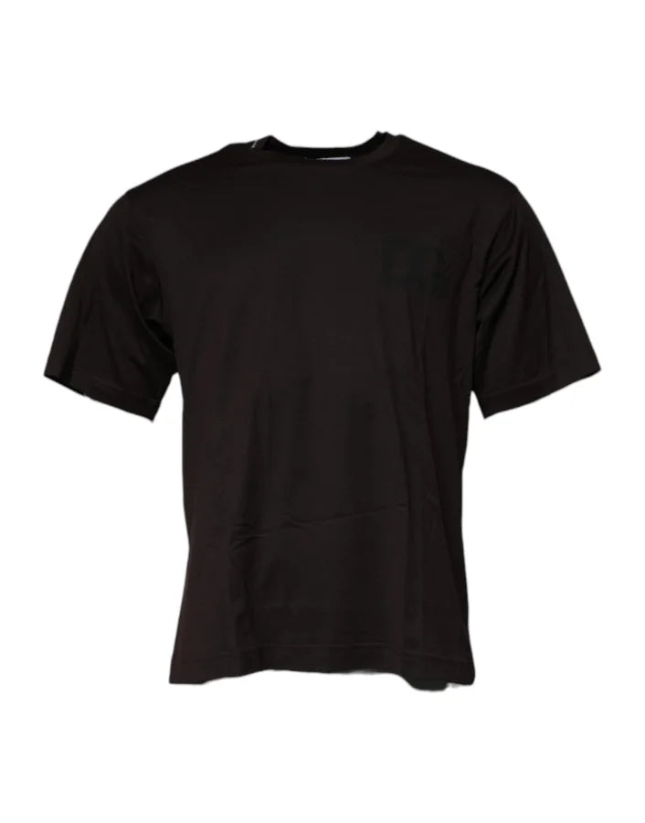 Dolce &amp; Gabbana Dark Brown Logo Cotton Crew Neck T-shirt