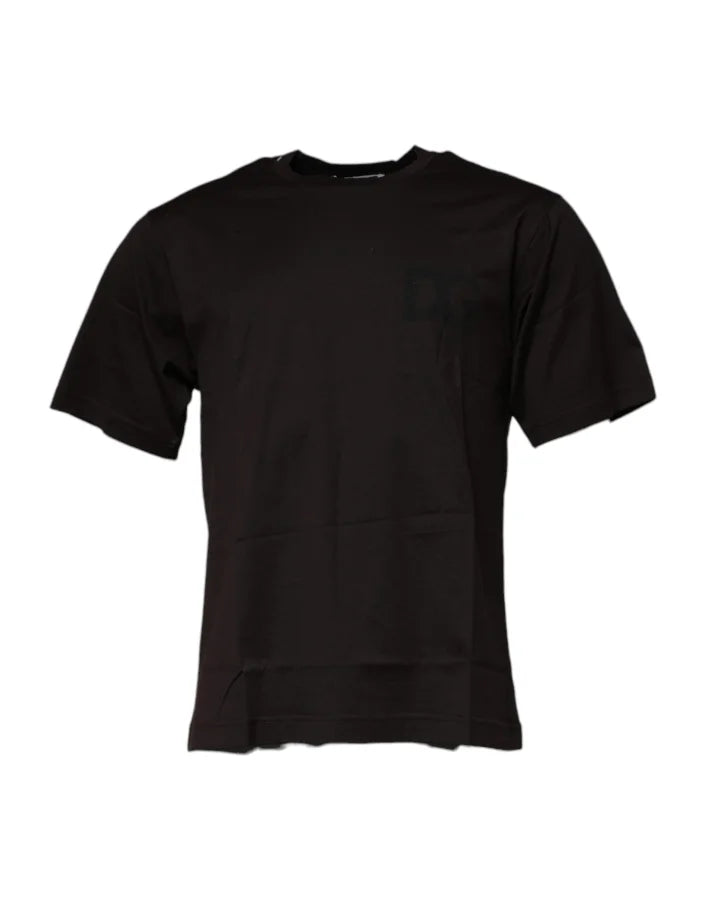 Dolce &amp; Gabbana Dark Brown Logo Cotton Crew Neck T-shirt