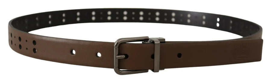 Dolce &amp; Gabbana Dark Brown Perforated Leather Metal Belt