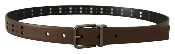 Dolce &amp; Gabbana Dark Brown Perforated Leather Metal Belt