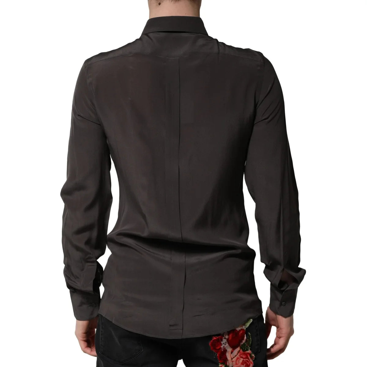 Dolce & Gabbana Dark Brown Silk Dress Shirt for Men