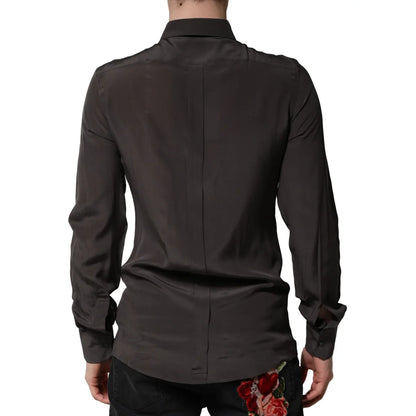 Dolce & Gabbana Dark Brown Silk Dress Shirt for Men