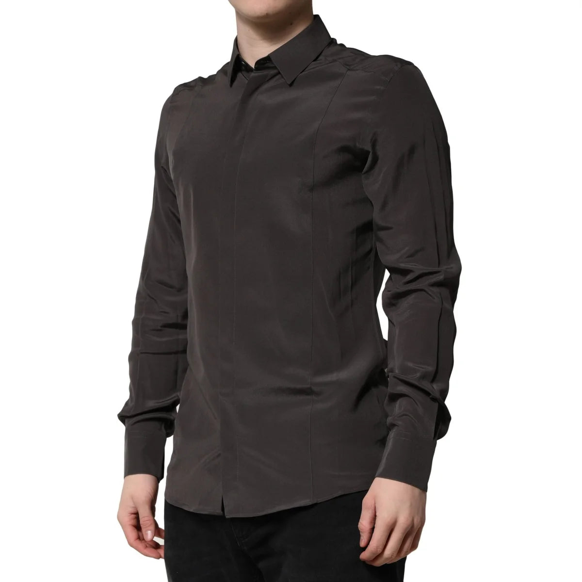 Dolce & Gabbana Dark Brown Silk Dress Shirt for Men