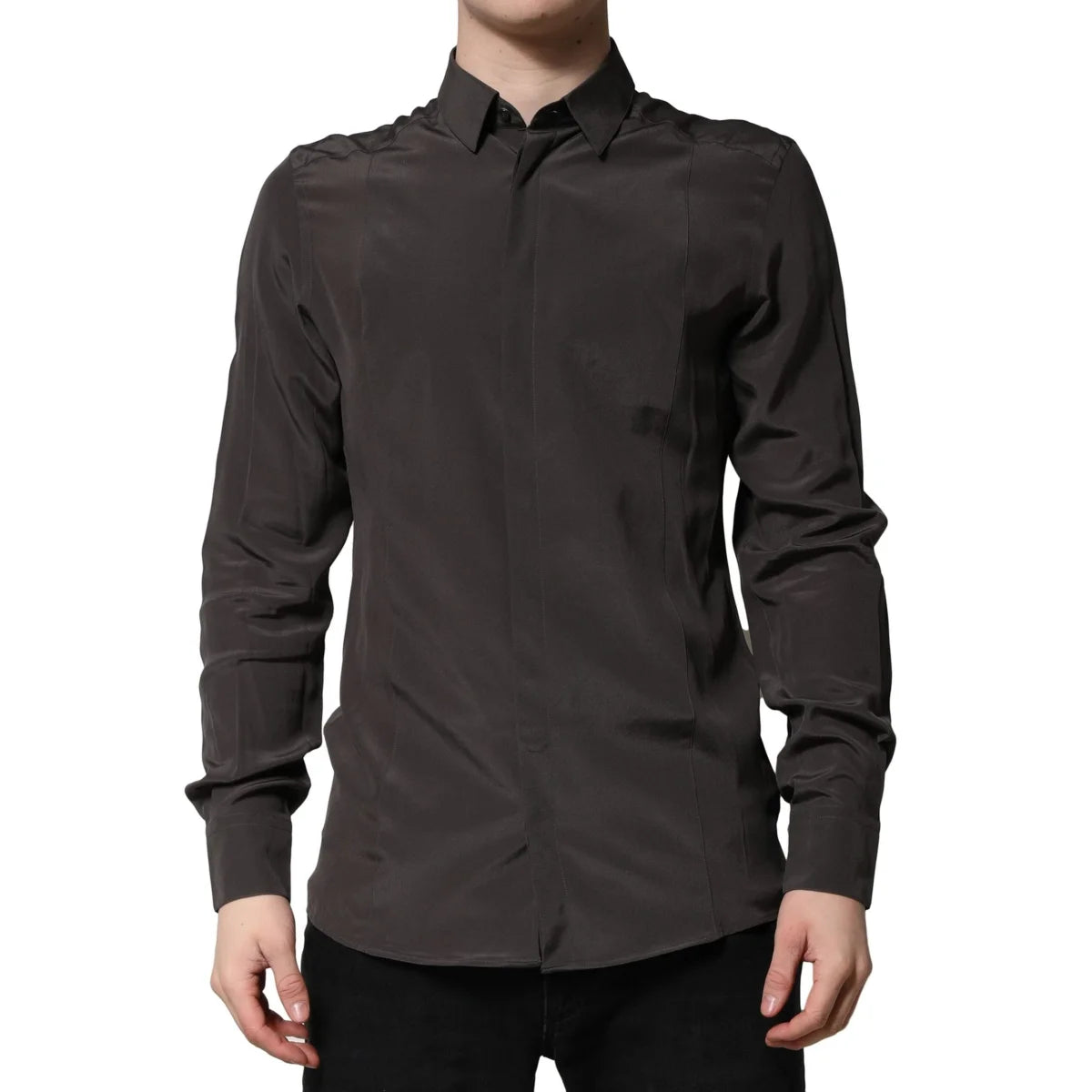 Dolce & Gabbana Dark Brown Silk Dress Shirt for Men