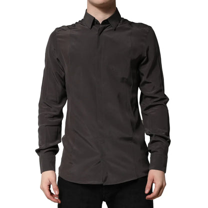 Dolce & Gabbana Dark Brown Silk Dress Shirt for Men