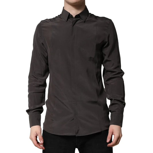 Dolce & Gabbana Dark Brown Silk Dress Shirt for Men