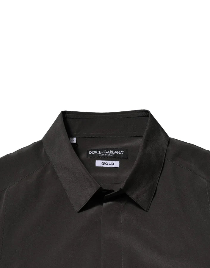 Dolce &amp; Gabbana Dark Brown Silk GOLD Men Dress Formal Shirt