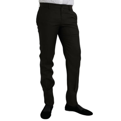 Dolce Gabbana Dark Brown Wool Dress Pants Slim Fit Authentic Style &