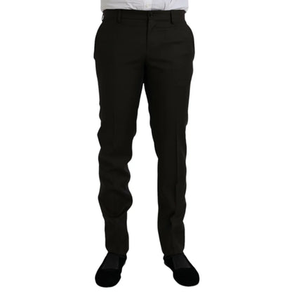 Dolce Gabbana Dark Brown Wool Dress Pants Slim Fit Authentic Style &