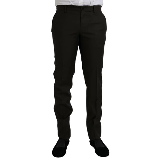 Dolce Gabbana Dark Brown Wool Dress Pants Slim Fit Authentic Style &