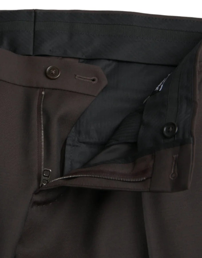 Dolce &amp; Gabbana Dark Brown Wool Slim Fit Formal Pants
