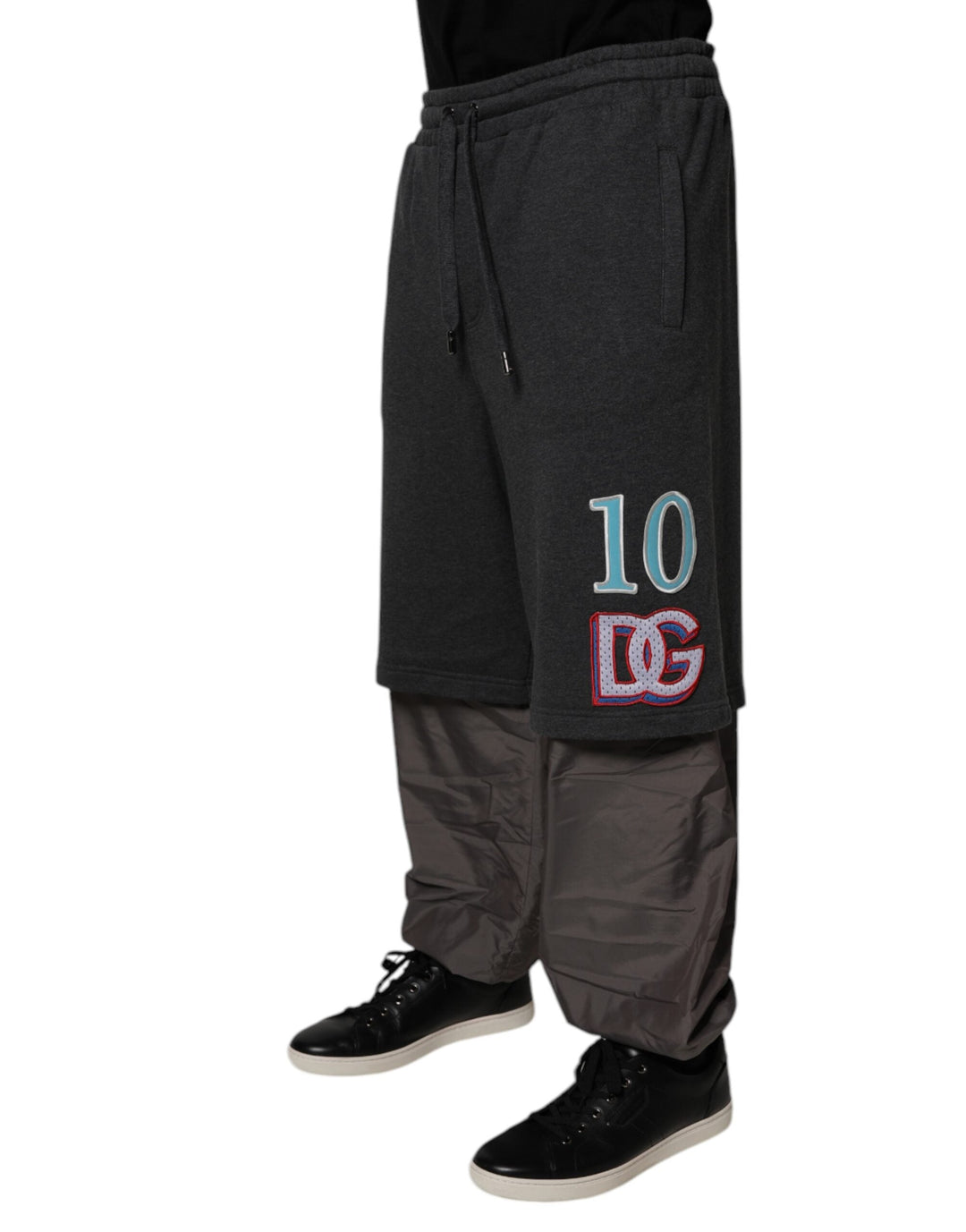 Dolce &amp; Gabbana Dark Gray Cotton Layered Straight Sweatpants Pants