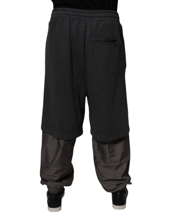 Dolce &amp; Gabbana Dark Gray Cotton Layered Straight Sweatpants Pants