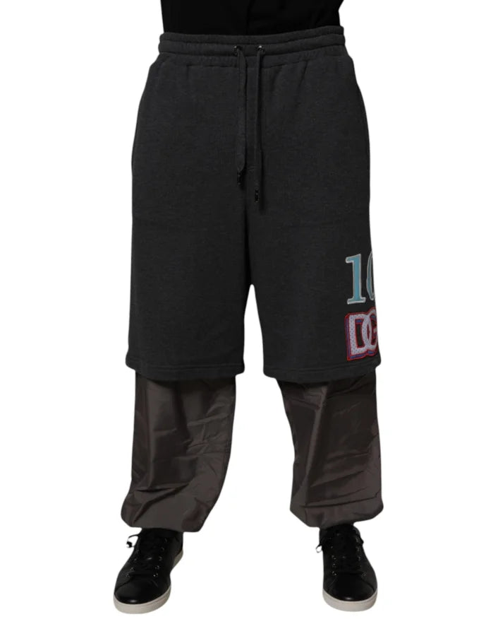 Dolce &amp; Gabbana Dark Gray Cotton Layered Straight Sweatpants Pants
