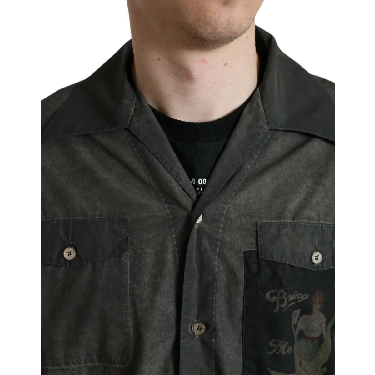 Dolce and Gabbana Dark Gray Cotton Shirt with Long Sleeves &