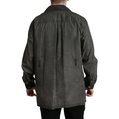 Dolce and Gabbana Dark Gray Cotton Shirt with Long Sleeves &