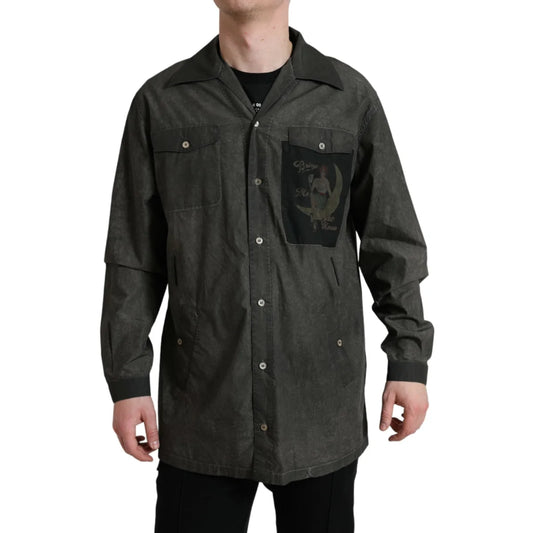 Dolce and Gabbana Dark Gray Cotton Shirt with Long Sleeves &