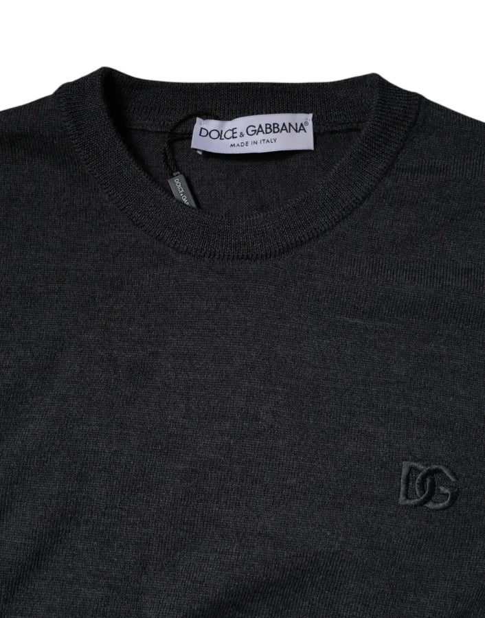 Dolce &amp; Gabbana Dark Gray DG Logo Crew Neck Pullover Sweater