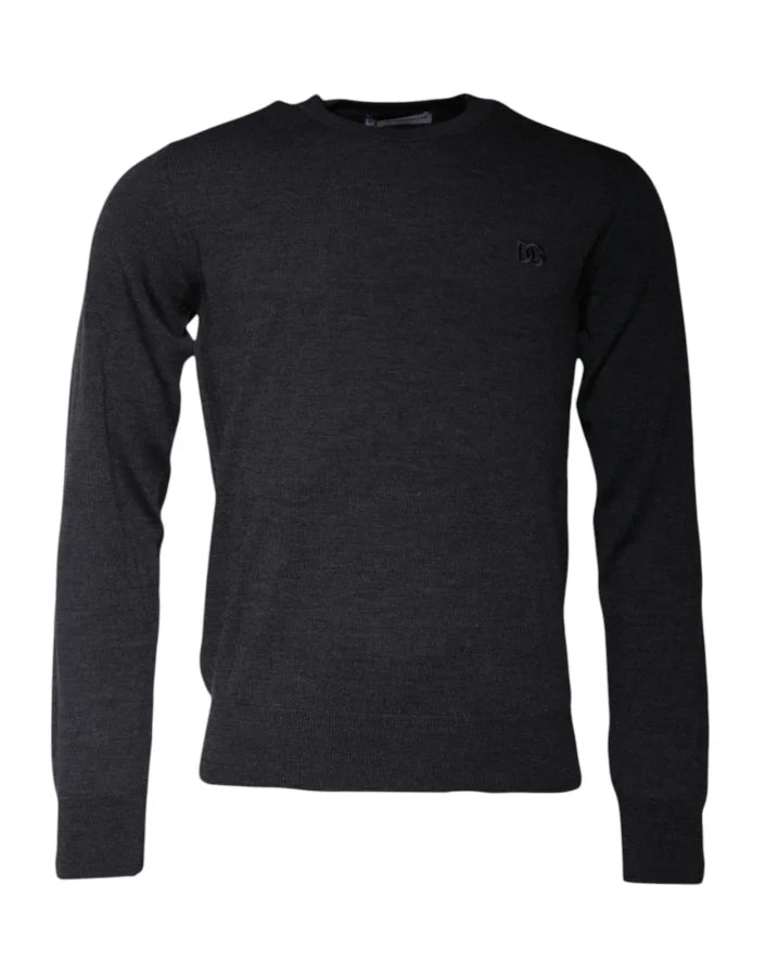 Dolce &amp; Gabbana Dark Gray DG Logo Crew Neck Pullover Sweater